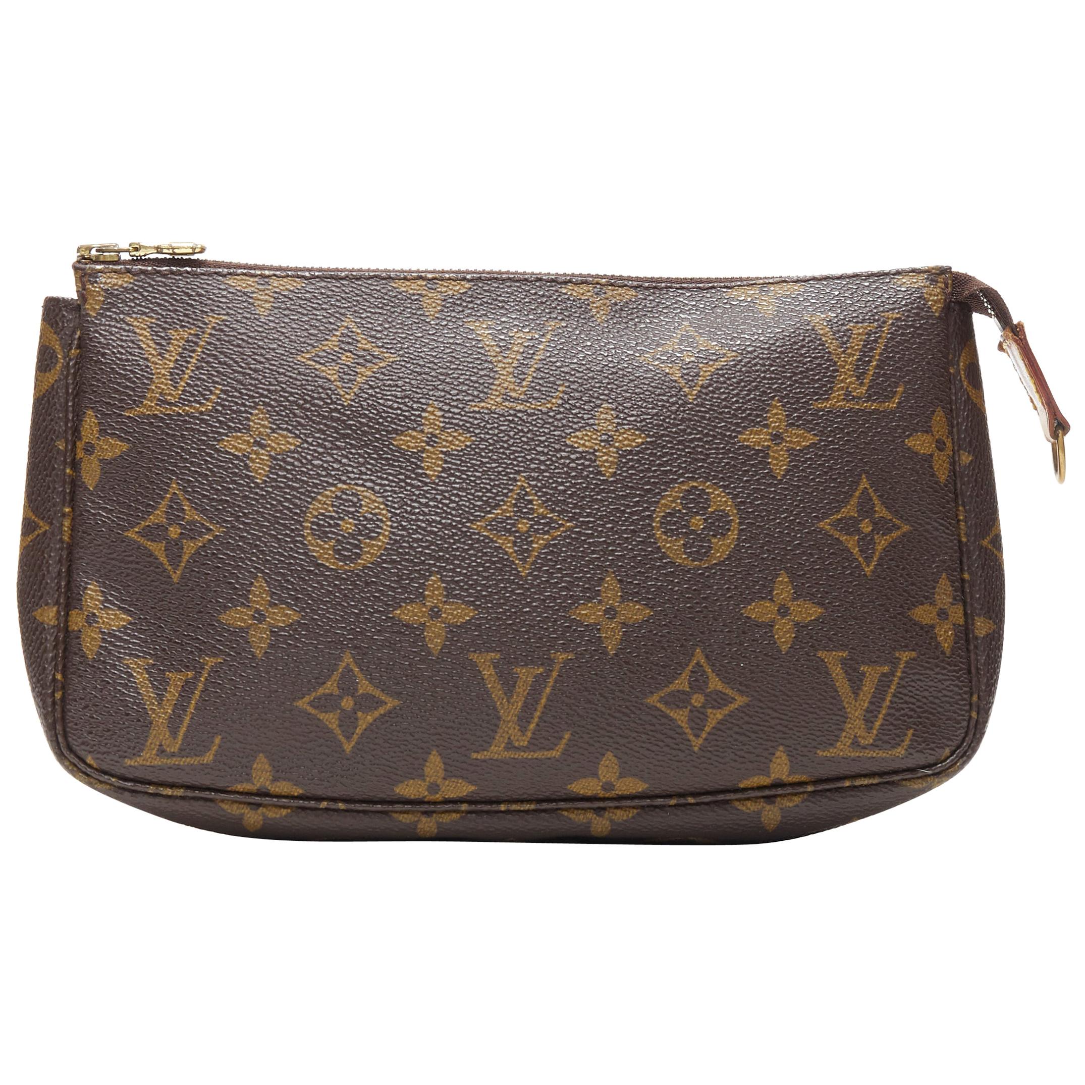 vintage LOUIS VUITTON monogram logo canvas leather trimmed top zip pouch bag