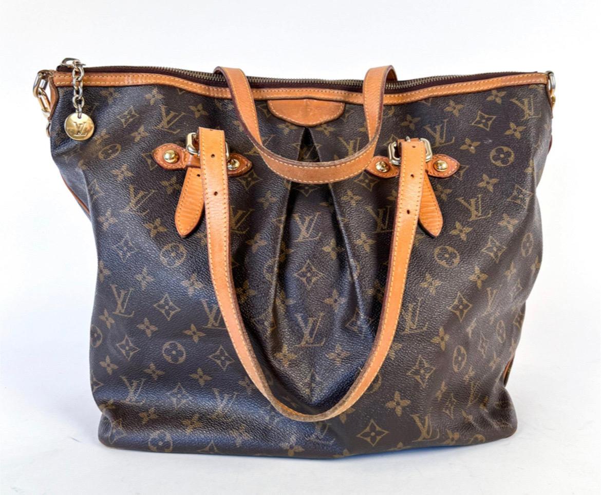 French Vintage Louis Vuitton Palermo GM Tote Monogram Canvas Vachetta Leather 2008 For Sale