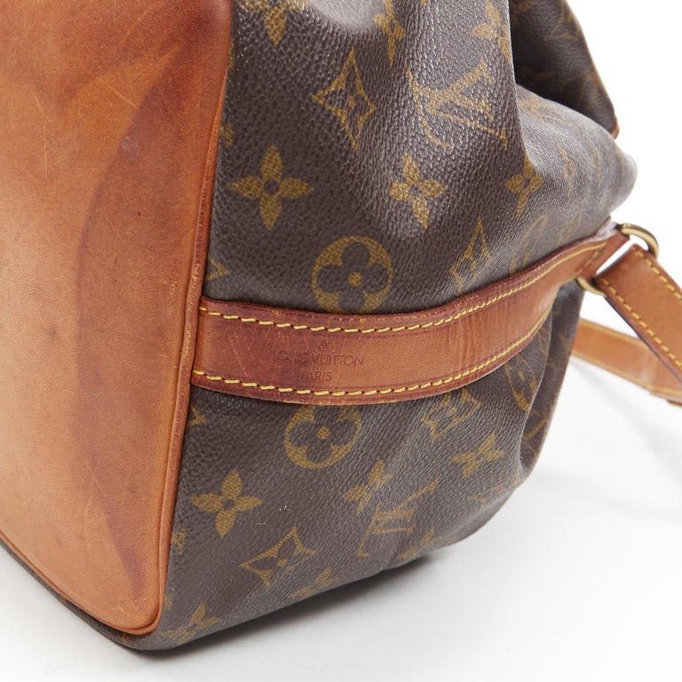 vintage LOUIS VUITTON Petite Noe brown monogram canvas drawstring bucket bag For Sale at 1stDibs