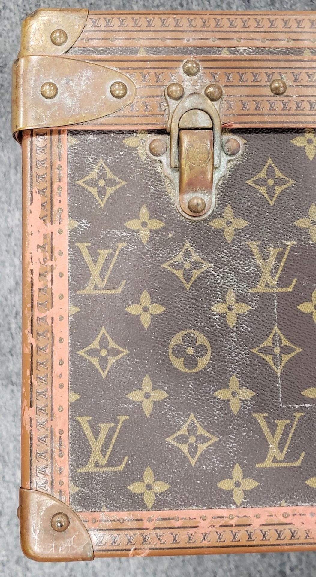 French Vintage Louis Vuitton Signature Brown Leather Embossed Trunk, 20th Century