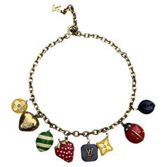 Vintage Louis Vuitton Strawberry and Beetle Charm Choker Necklace, 1990's