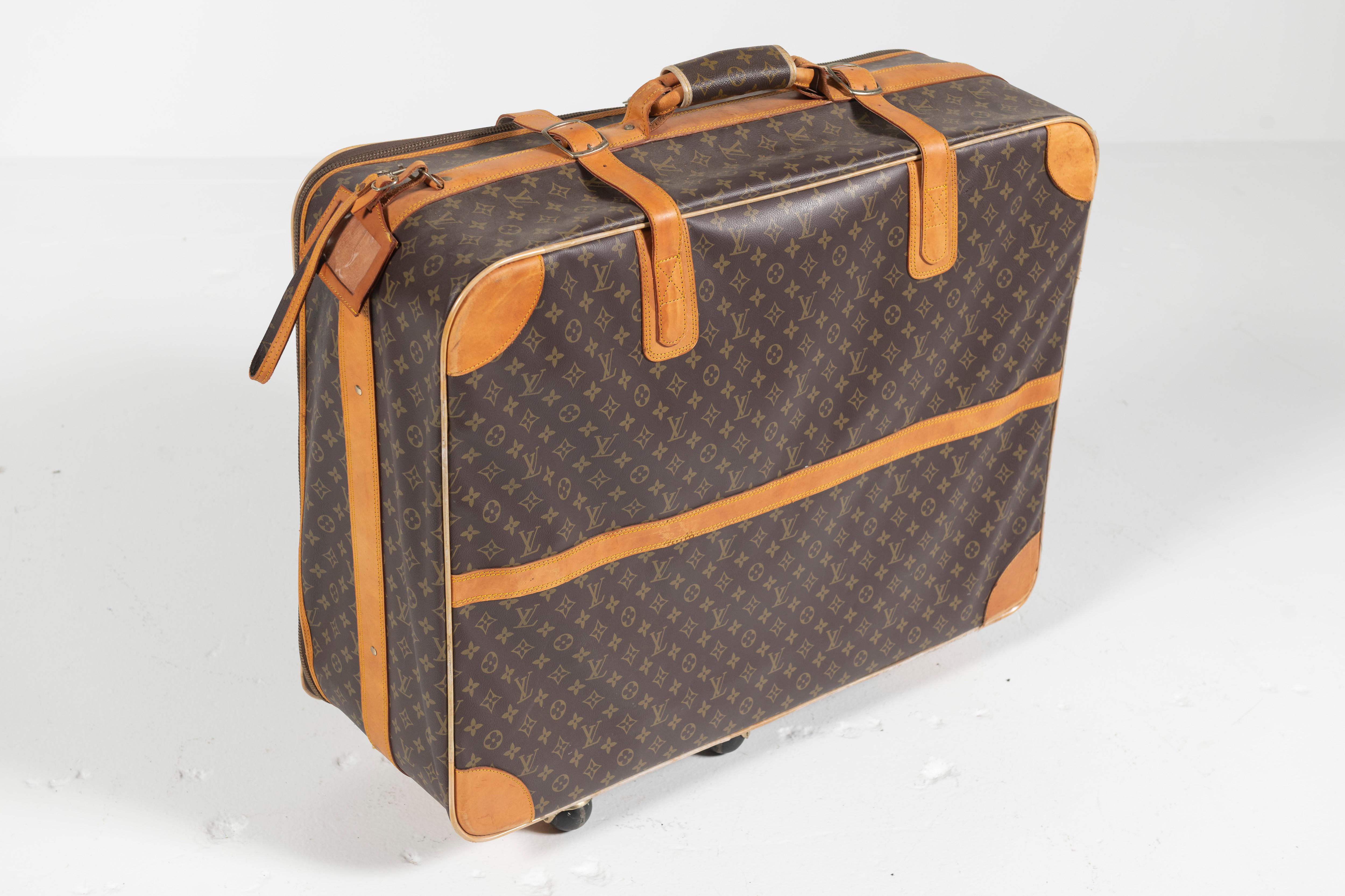 French Vintage Louis Vuitton Suitcase, Monogrammed Coated Canvas, Large-Sized For Sale