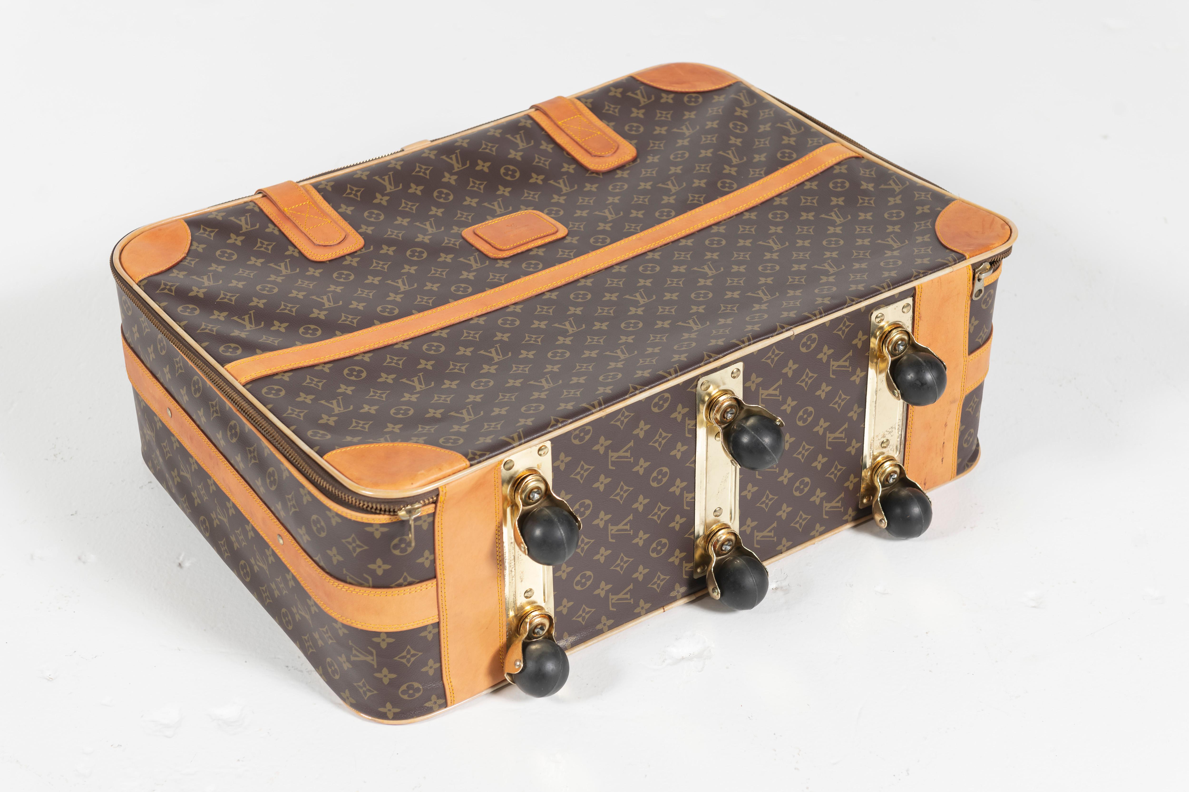 Brass Vintage Louis Vuitton Suitcase, Monogrammed Coated Canvas, Medium-Sized For Sale