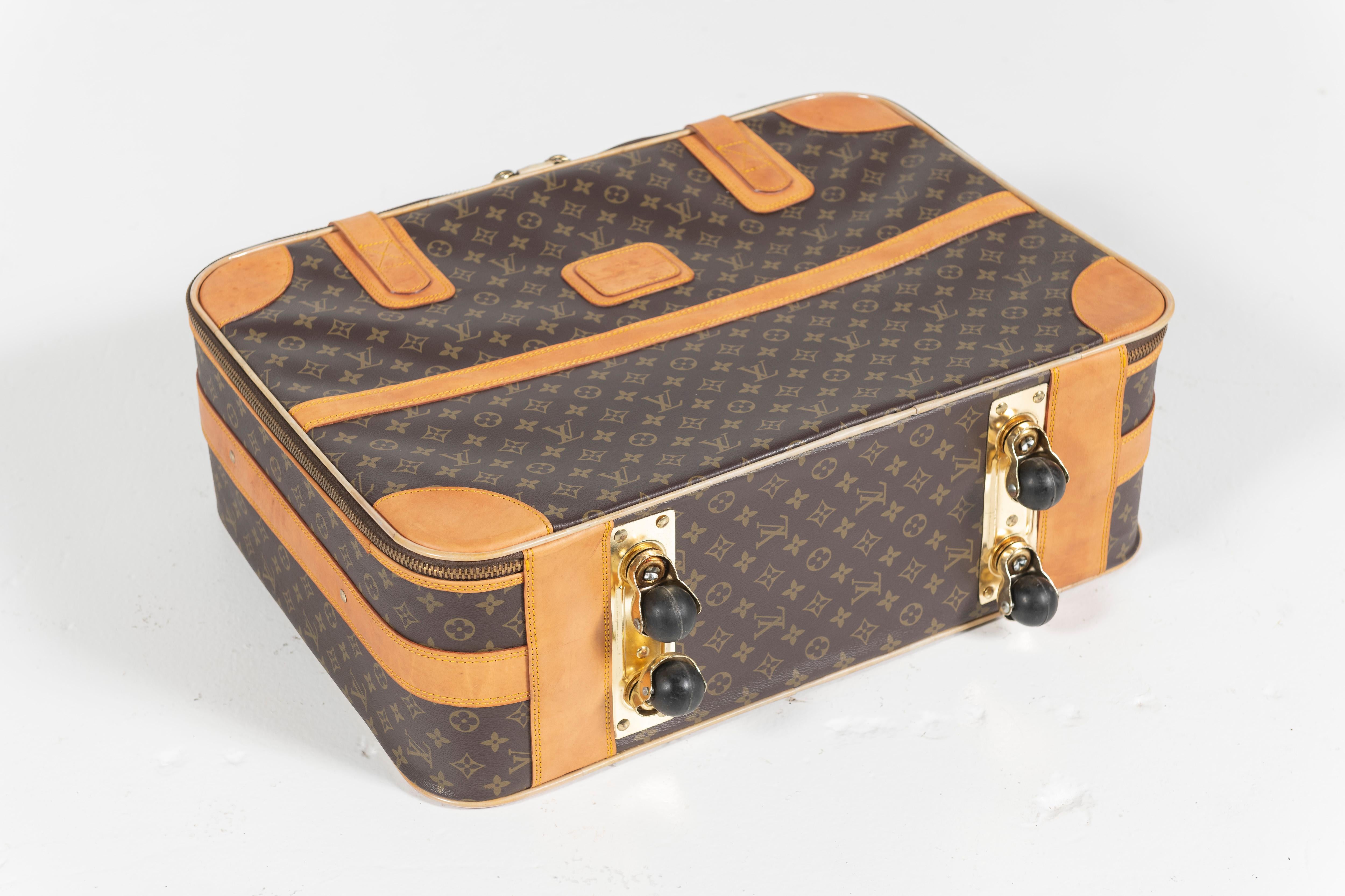 French Vintage Louis Vuitton Suitcase, Monogrammed Coated Canvas, Small-Sized For Sale