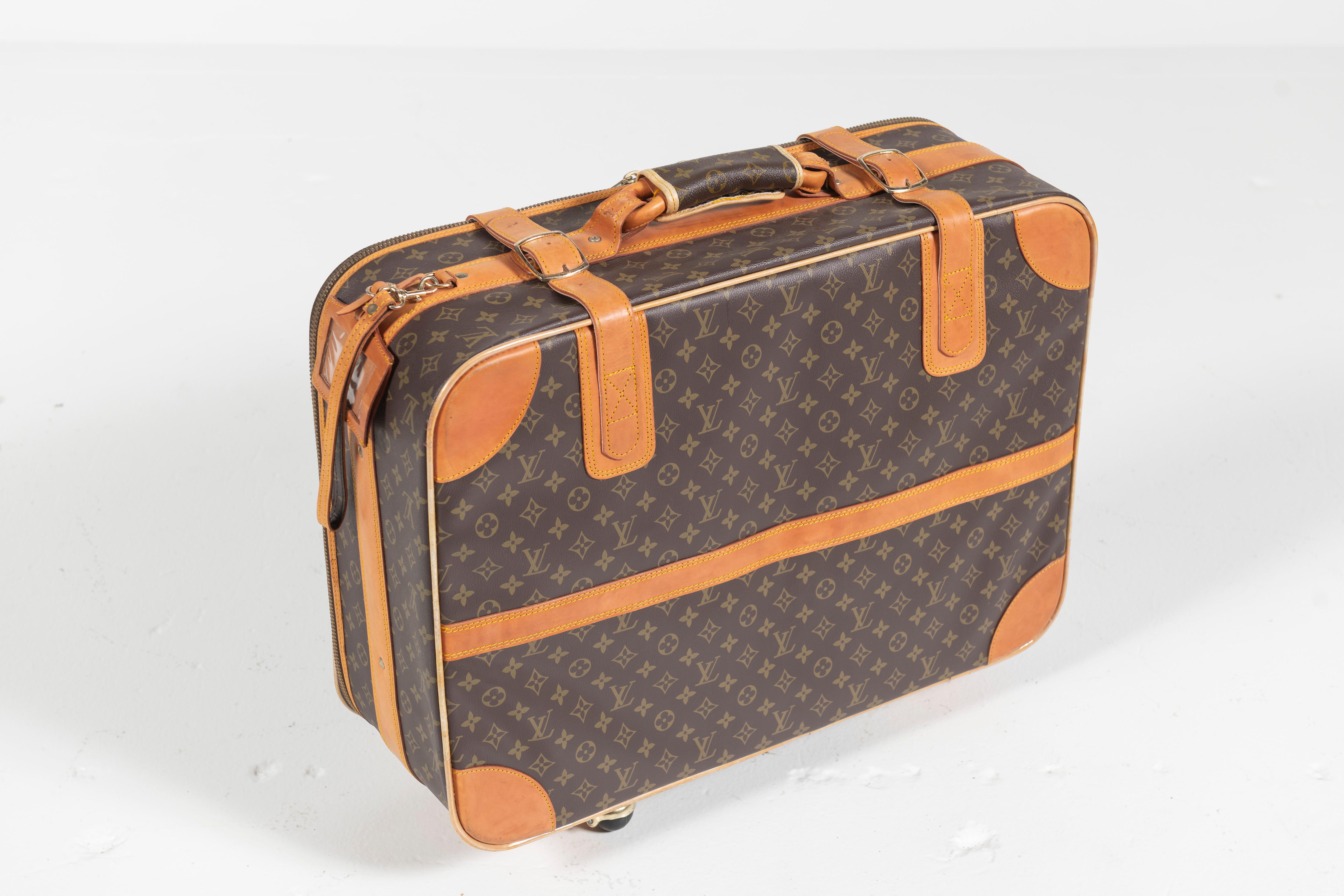 Brass Vintage Louis Vuitton Suitcase, Monogrammed Coated Canvas, Small-Sized For Sale