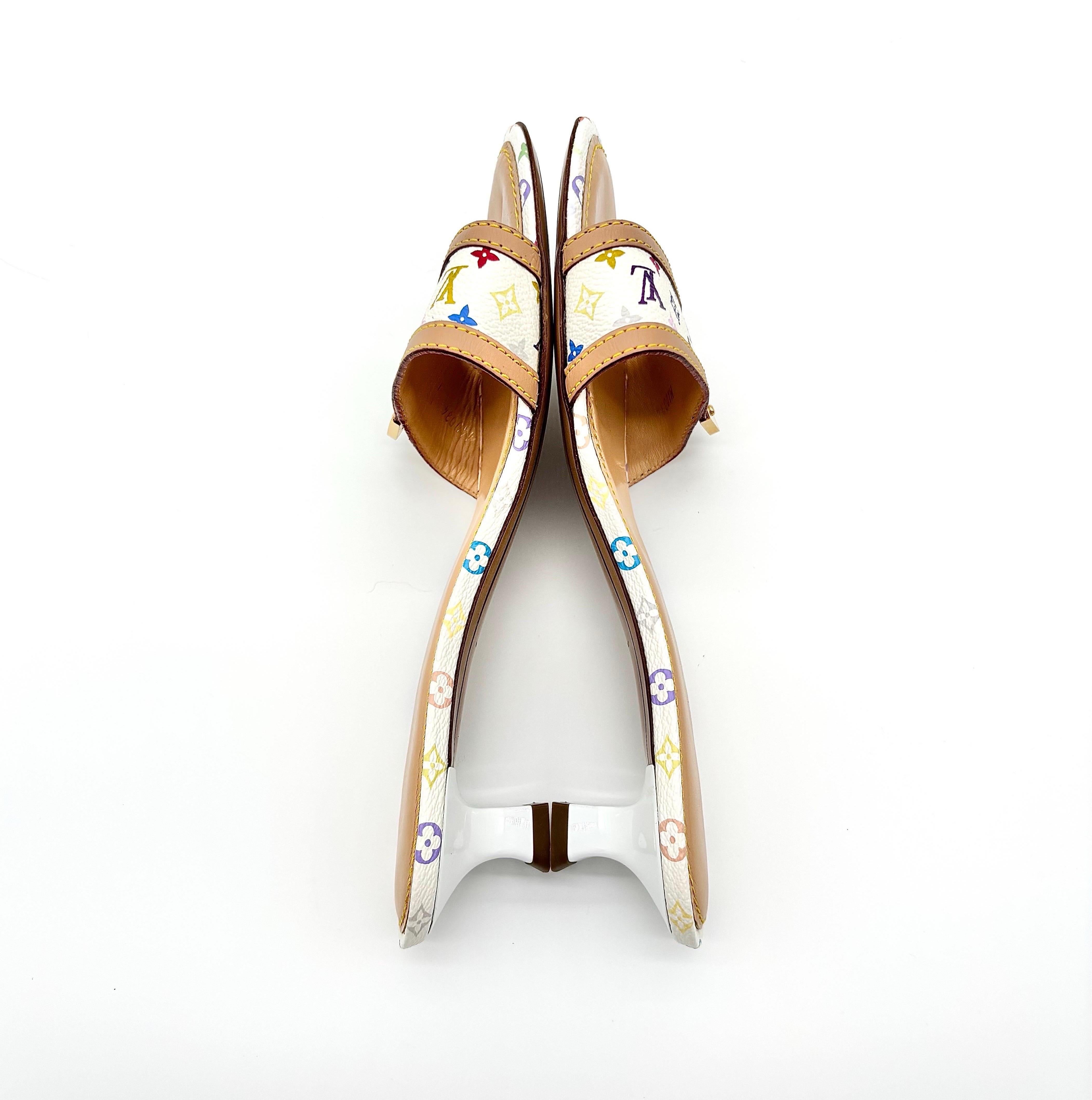 Women's Vintage Louis Vuitton Takashi Murakami LV Monogram Kitten Heel Mules 39