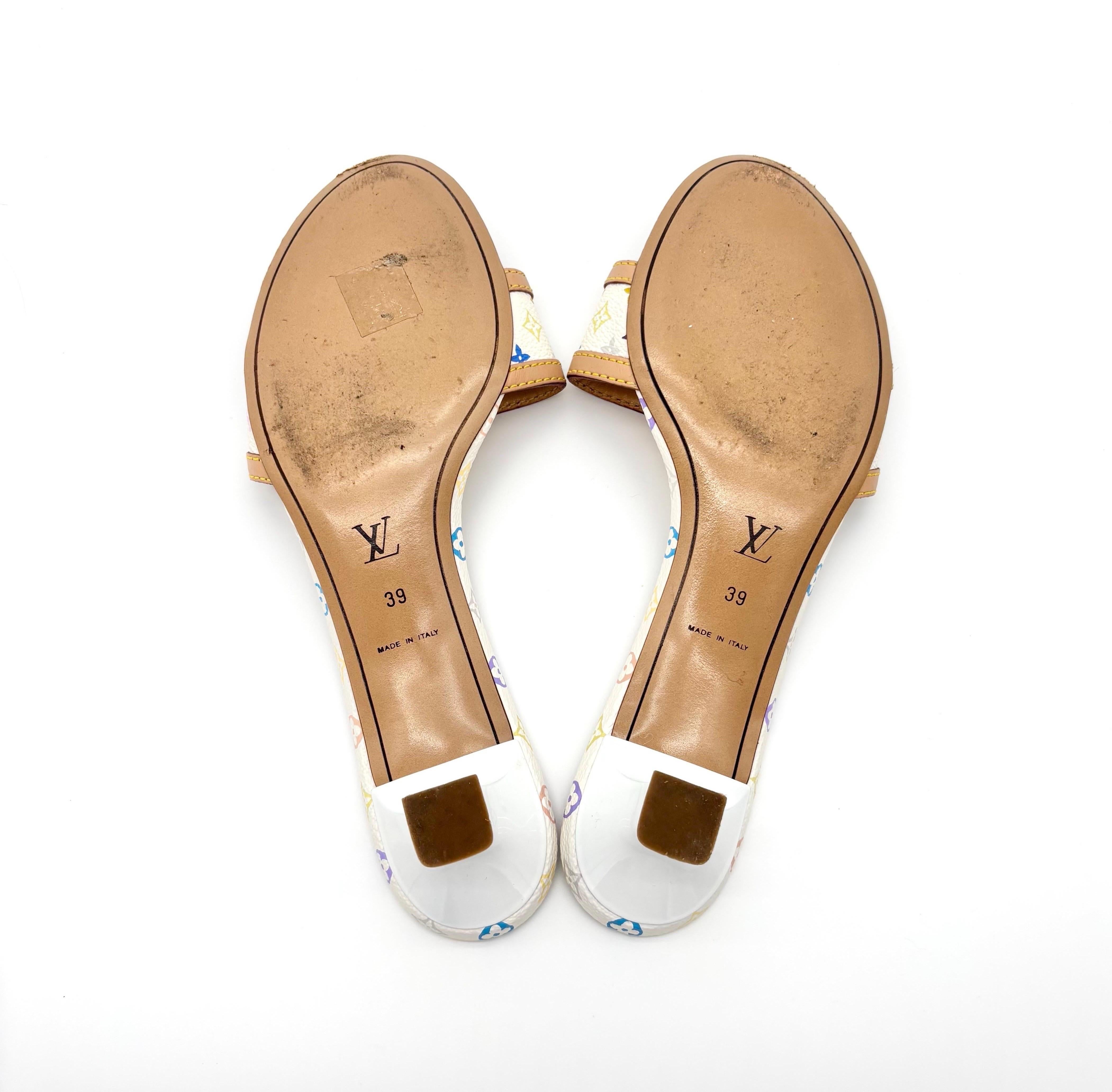 Vintage Louis Vuitton Takashi Murakami LV Monogram Kitten Heel Mules 39 1