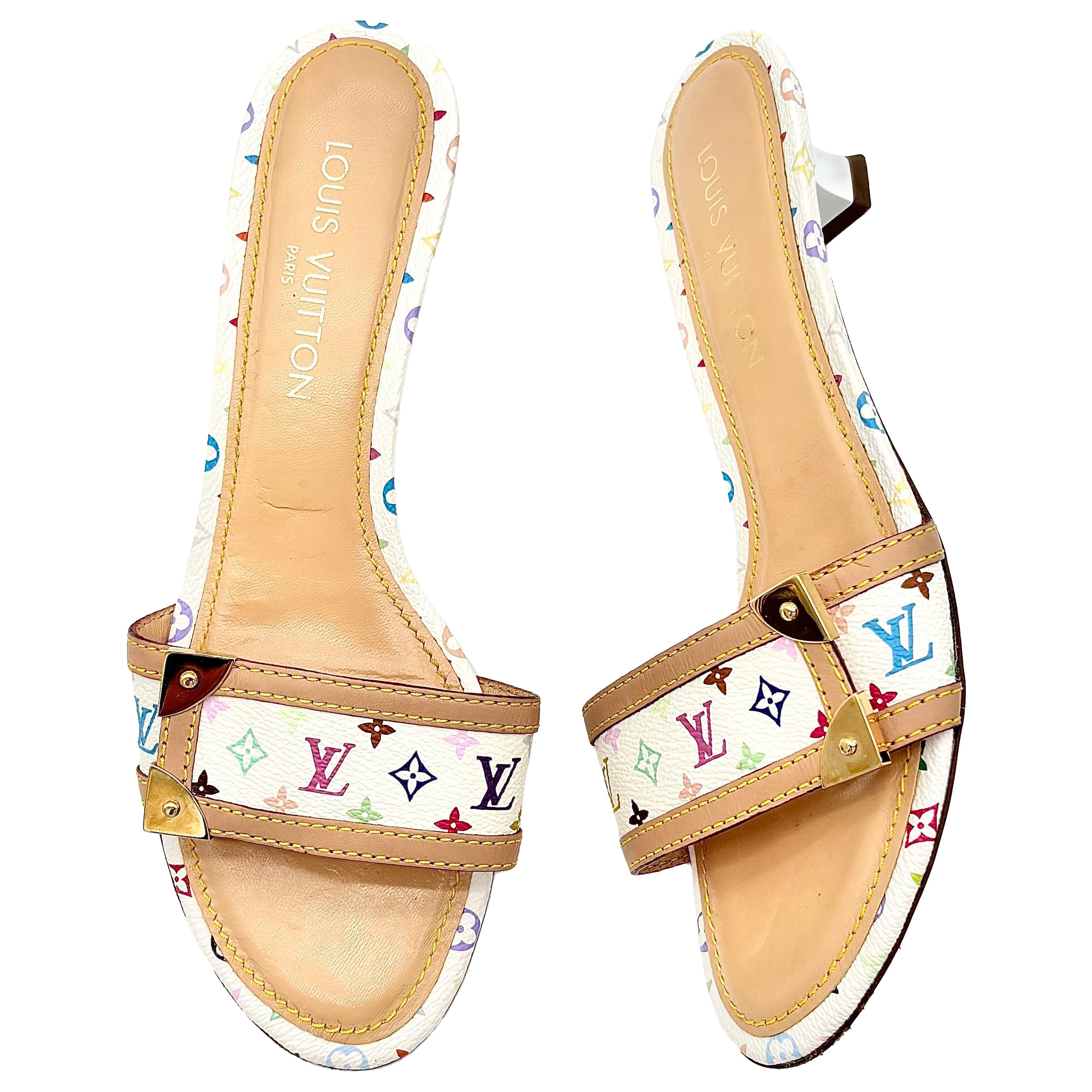 Vintage Louis Vuitton Takashi Murakami LV Monogram Kitten Heel Mules 39