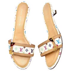 Vintage Louis Vuitton Takashi Murakami LV Monogram Kitten Heel Mules 39