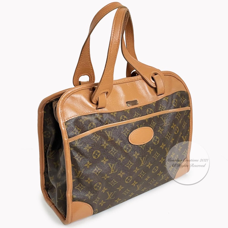 Travel in style with this authentic vintage 70s Louis Vuitton x French Luggage Co tote bag carry-on, made for Saks Fifth Avenue. Classic monogram canvas and coated leather trim exterior/1 zip exterior pocket/1 open ext pocket/main interior lined in