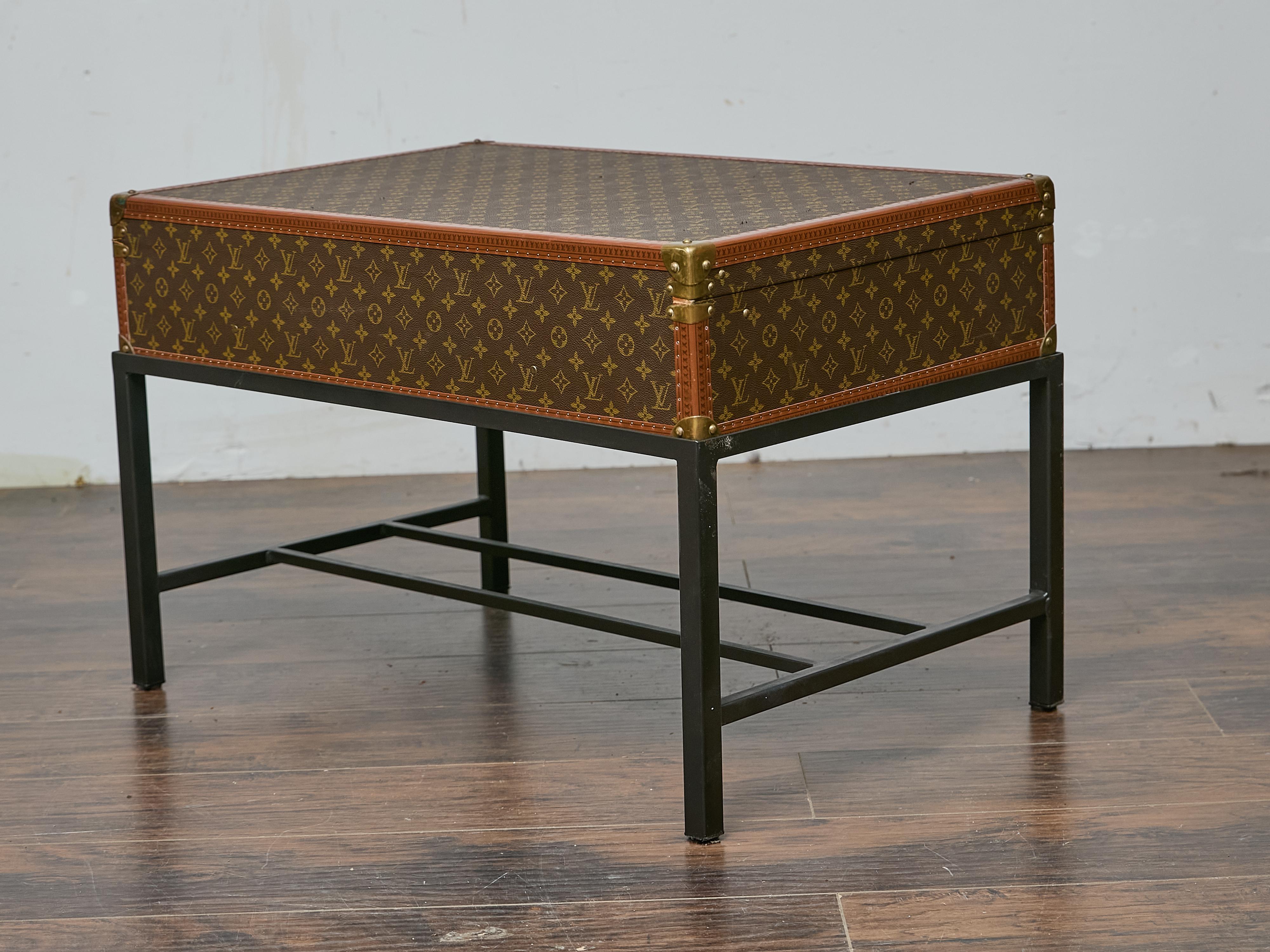 20th Century Vintage Louis Vuitton Trunk Made into Coffee Table with Custom Base For Sale