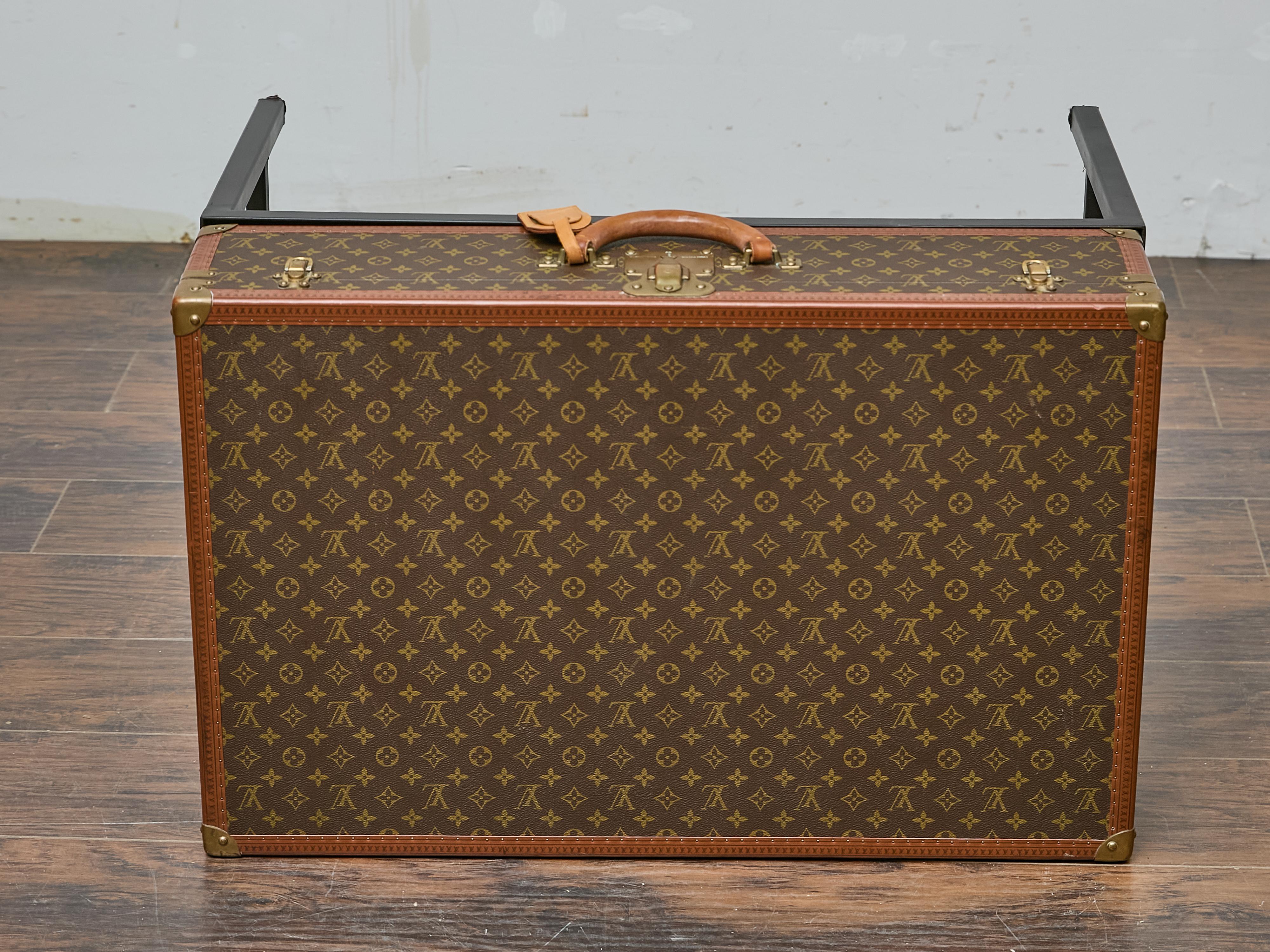 Vintage Louis Vuitton Trunk Made into Coffee Table with Custom Base For Sale 2