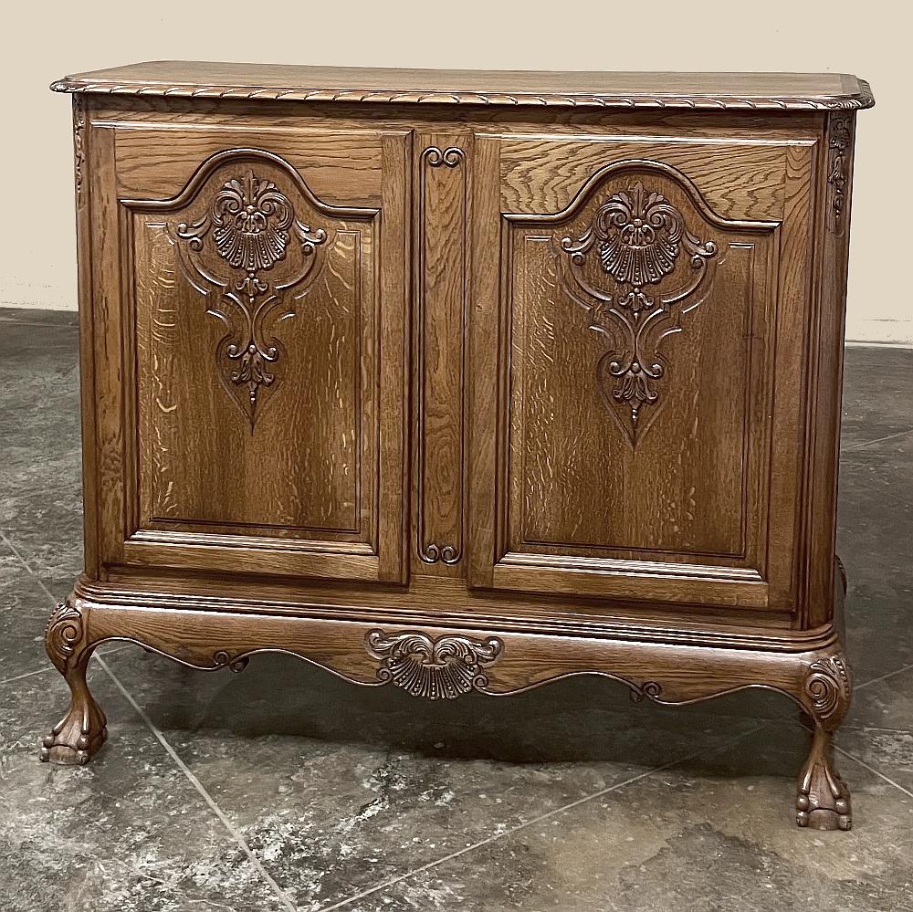 Vintage Louis XIV style Counter ~ Bar is perfect for efficient entertaining! Hand-crafted from solid oak, it features carved detail on the front panels which would appear to be doors at first glance, however access is entirely from the rear, which