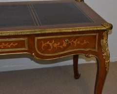 Vintage Louis XV Executive Satinwood Writing Desk Leather Top