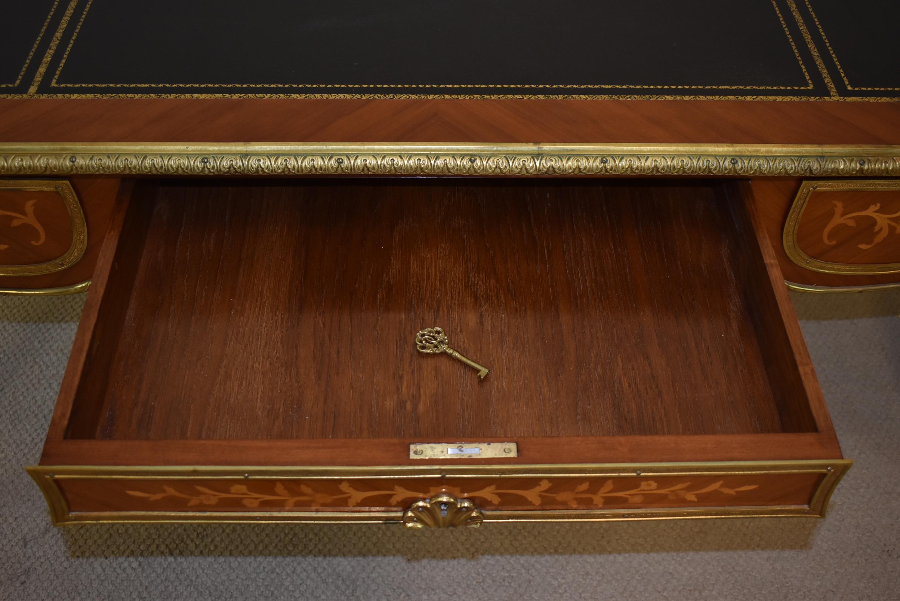 Vintage Louis XV Executive Satinwood Writing Desk Leather Top 1