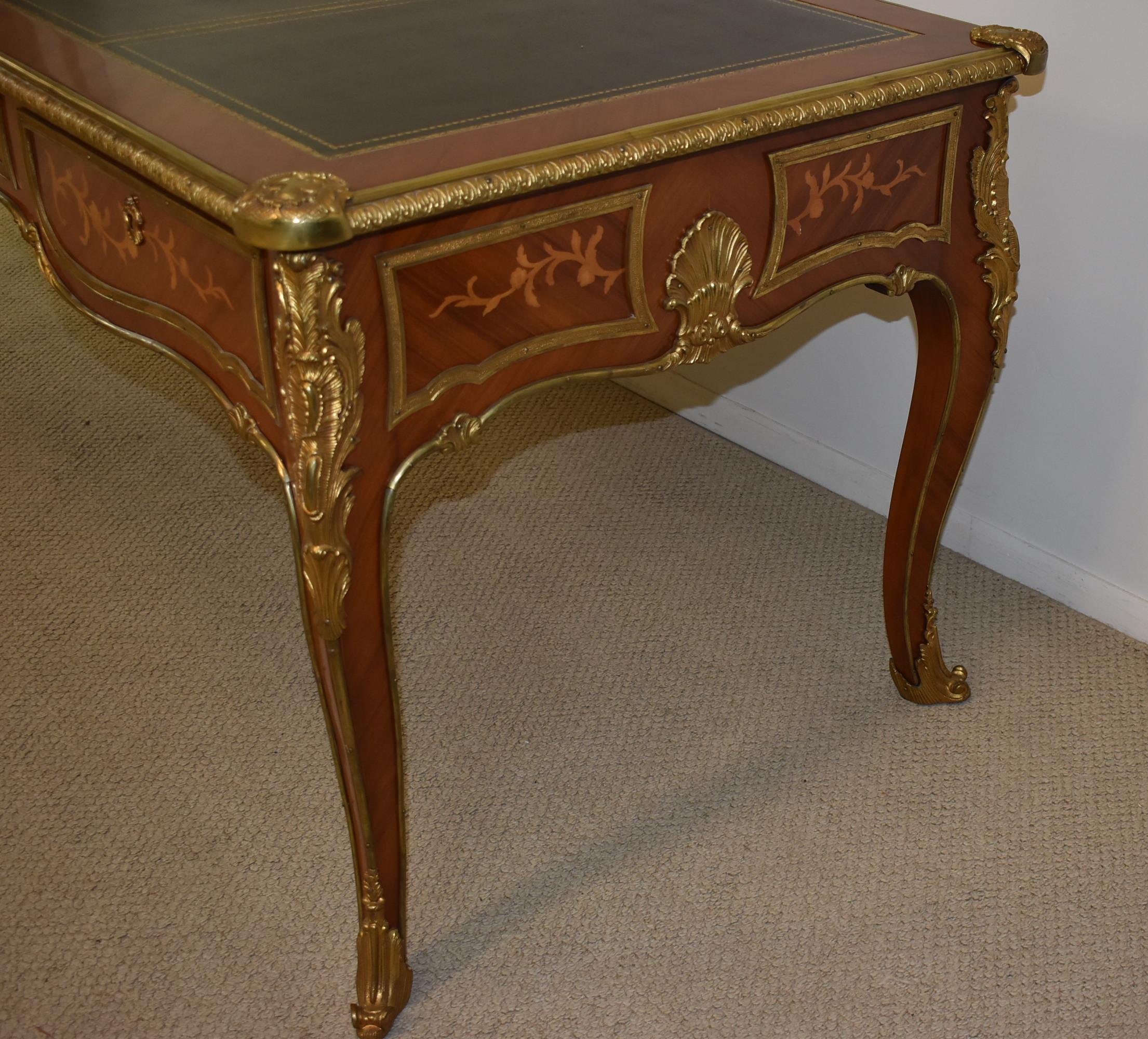 Vintage Louis XV Executive Satinwood Writing Desk Leather Top 2