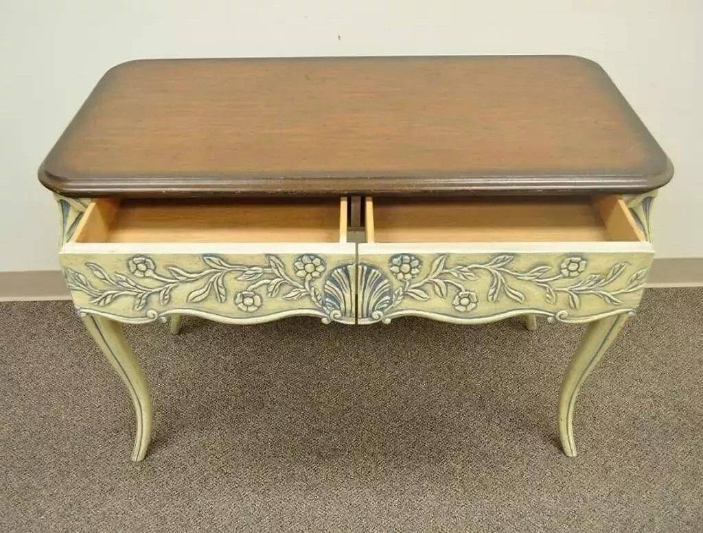 Other Vintage Louis XV French Country Style Shell Carved 2 Drawer Console Hall Table For Sale