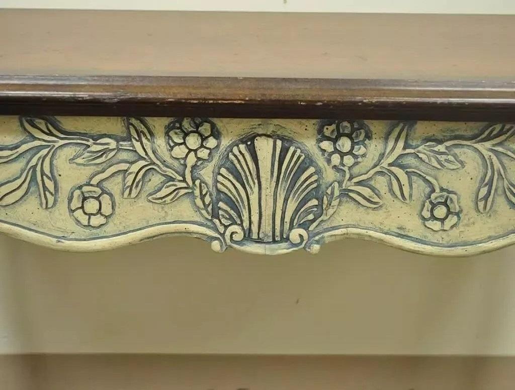 Vintage Louis XV French Country Style Shell Carved 2 Drawer Console Hall Table For Sale 2