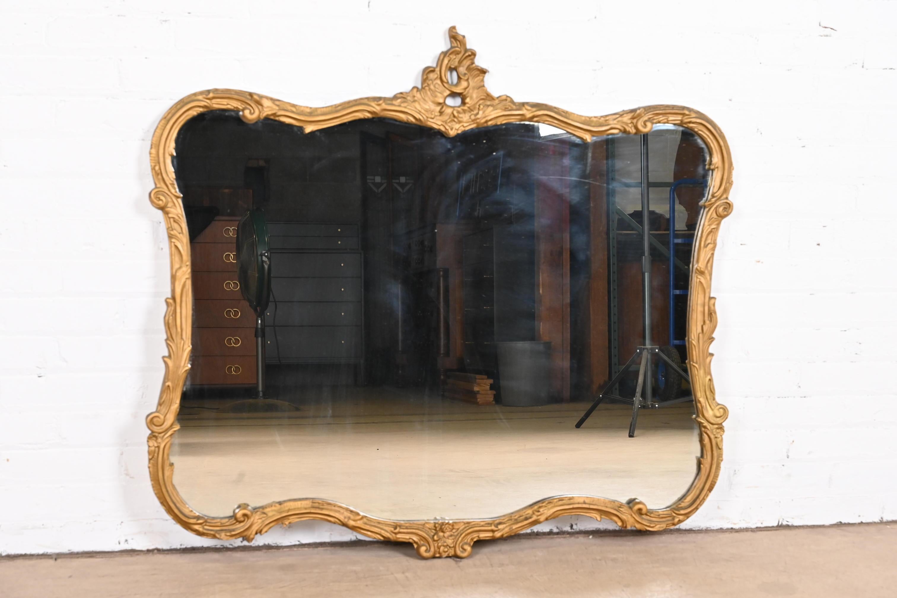 Vintage Louis XV French Rococo Carved Giltwood Framed Wall Mirror 1