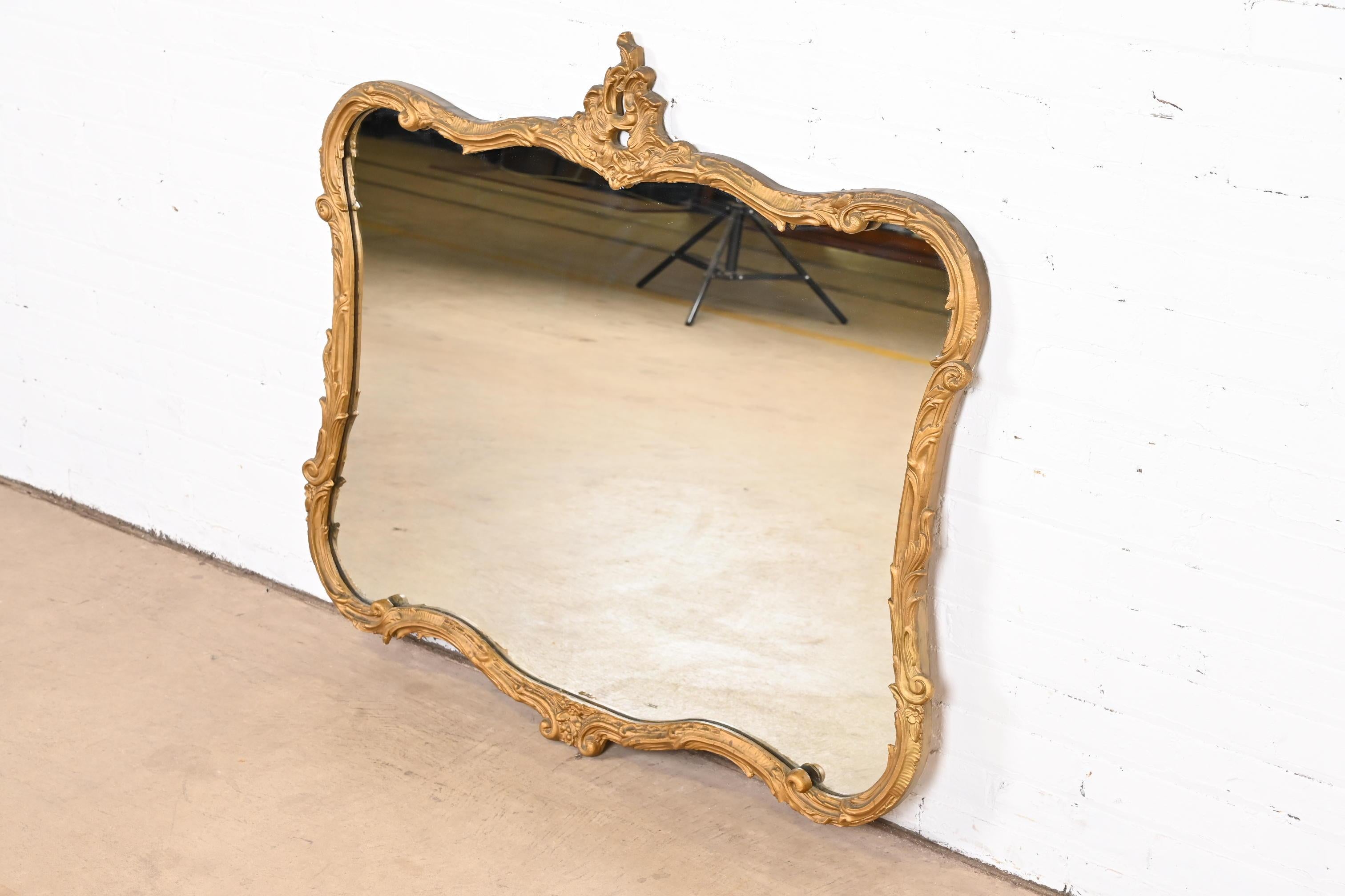 Vintage Louis XV French Rococo Carved Giltwood Framed Wall Mirror 2