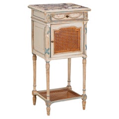 Vintage Louis XV Nightstand Calacatta Viola Marble Top, Chalk Paint, Caned Shelf