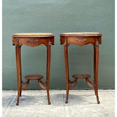 Vintage Louis XV Stone Top Side Tables - A Pair