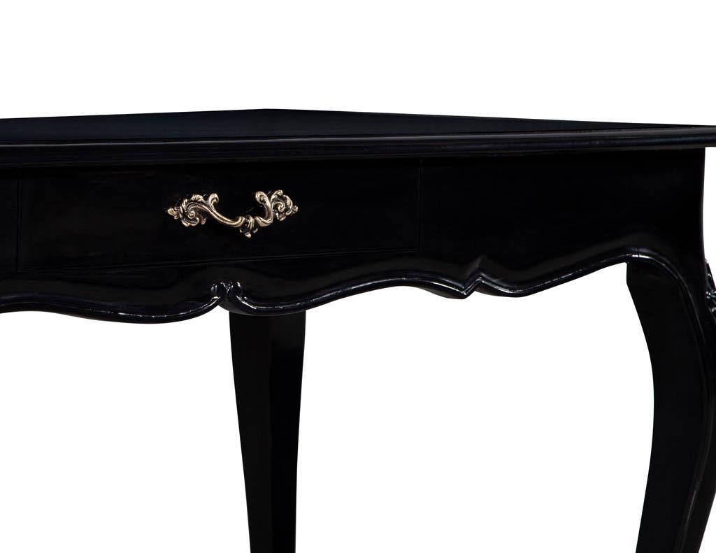 Brass Vintage Louis XV Style Black Lacquer Desk