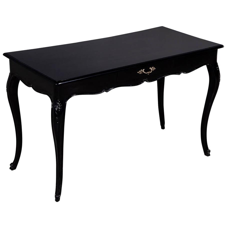 Vintage Louis XV Style Black Lacquer Desk