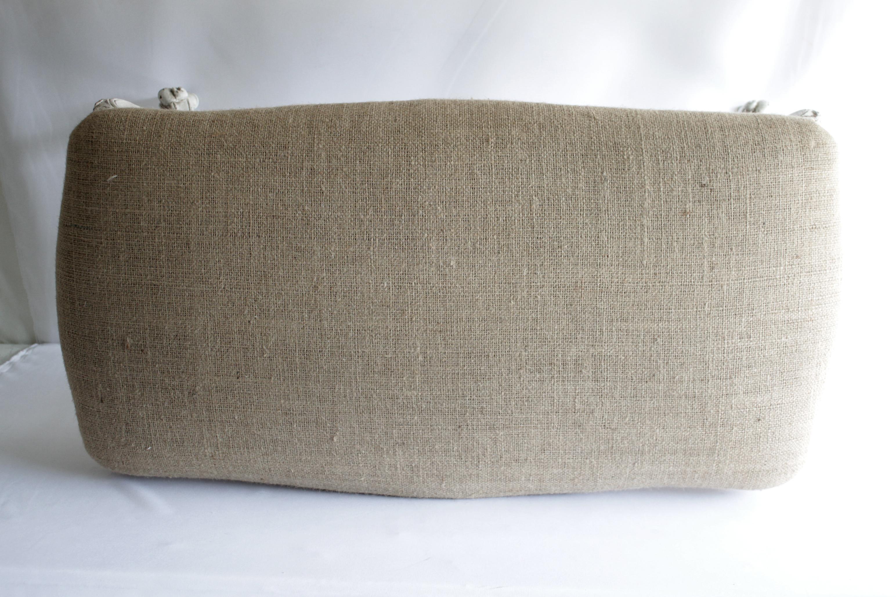 Vintage Louis XV Style Burlap Upholstered Bench 3