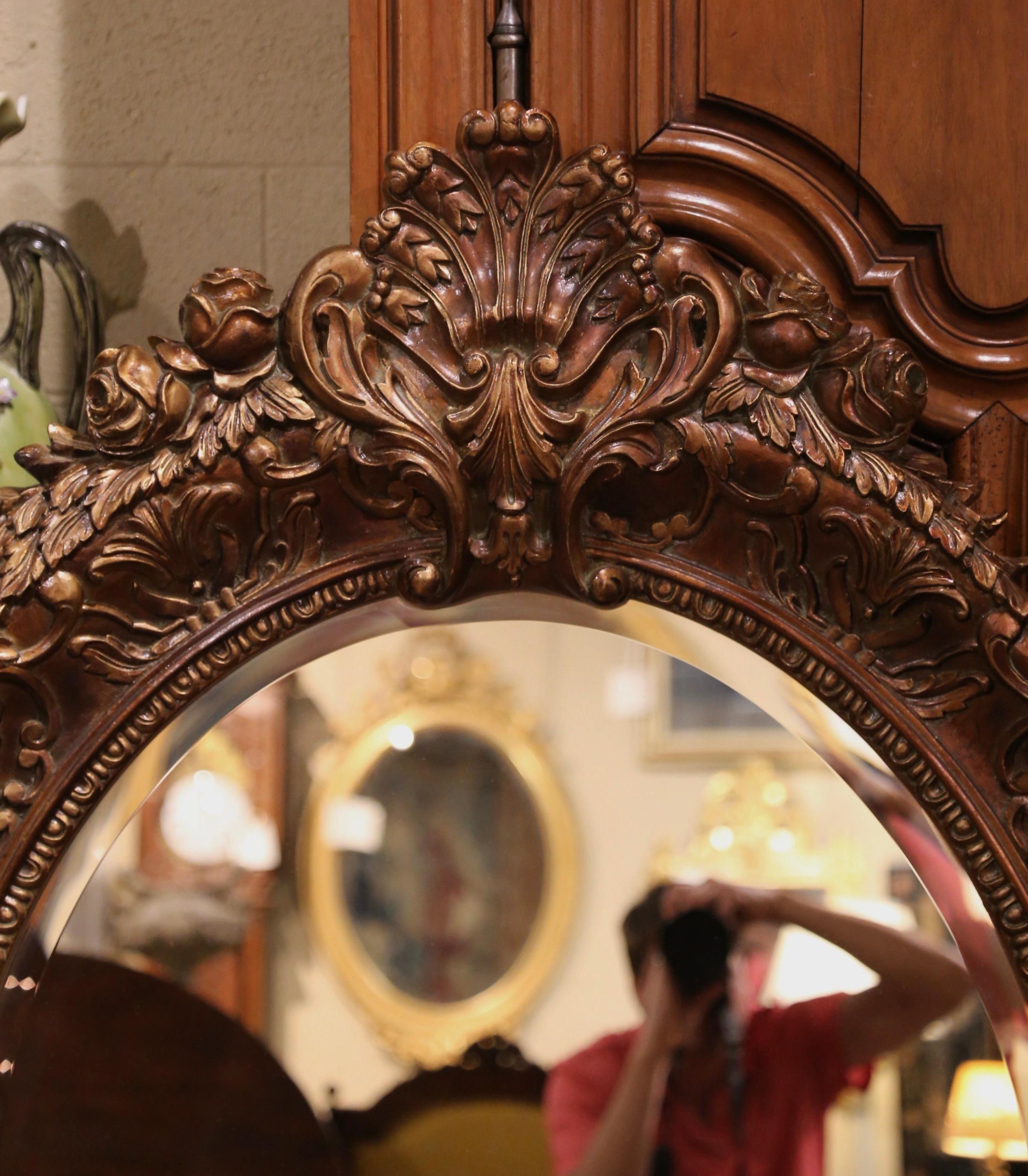 American Vintage Louis XV Style Carved Giltwood Beveled Oval Mirror with Shell Cartouche For Sale
