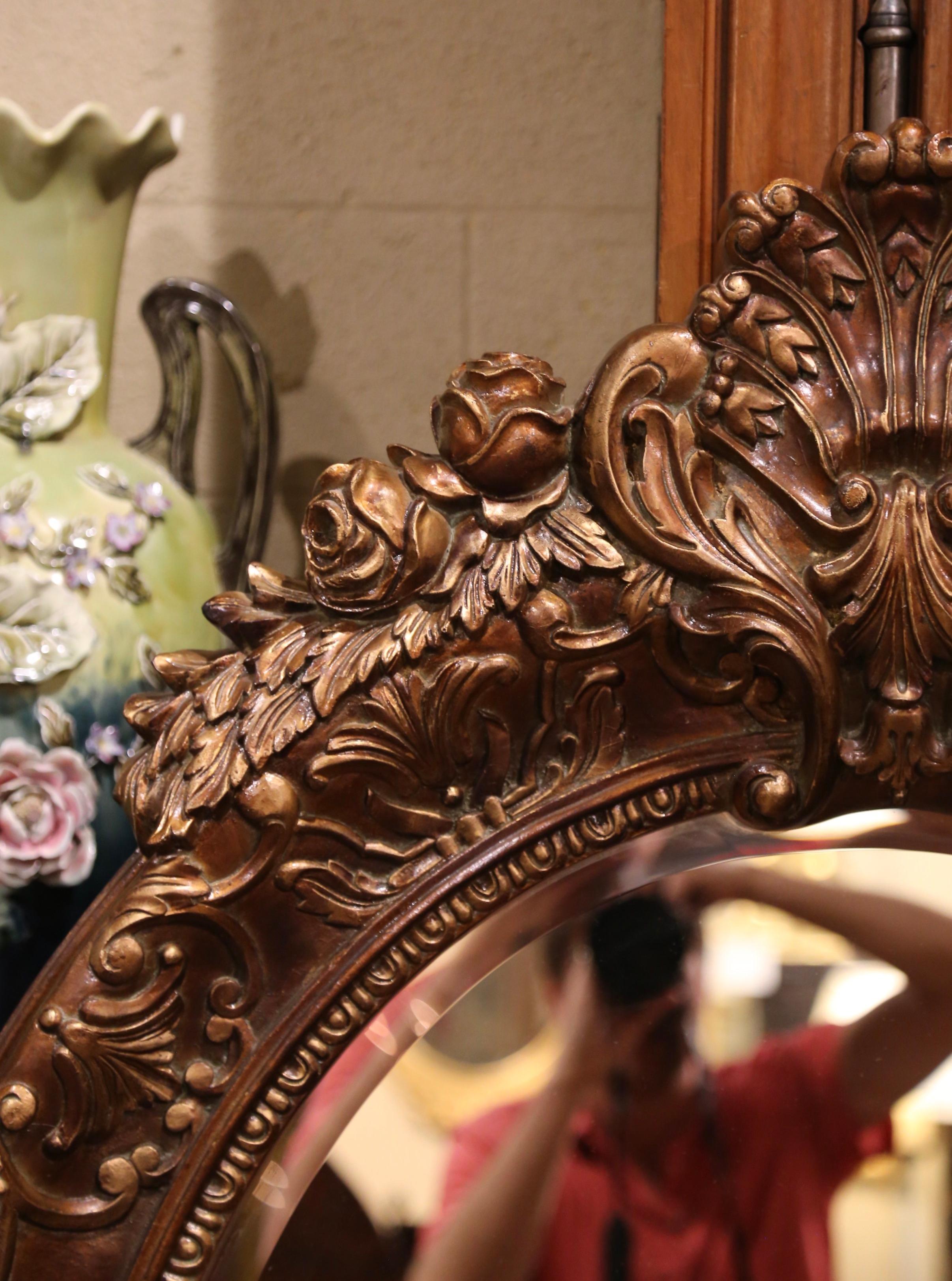 Vintage Louis XV Stil geschnitzt Giltwood abgeschrägten ovalen Spiegel mit Shell Cartouche (20. Jahrhundert) im Angebot