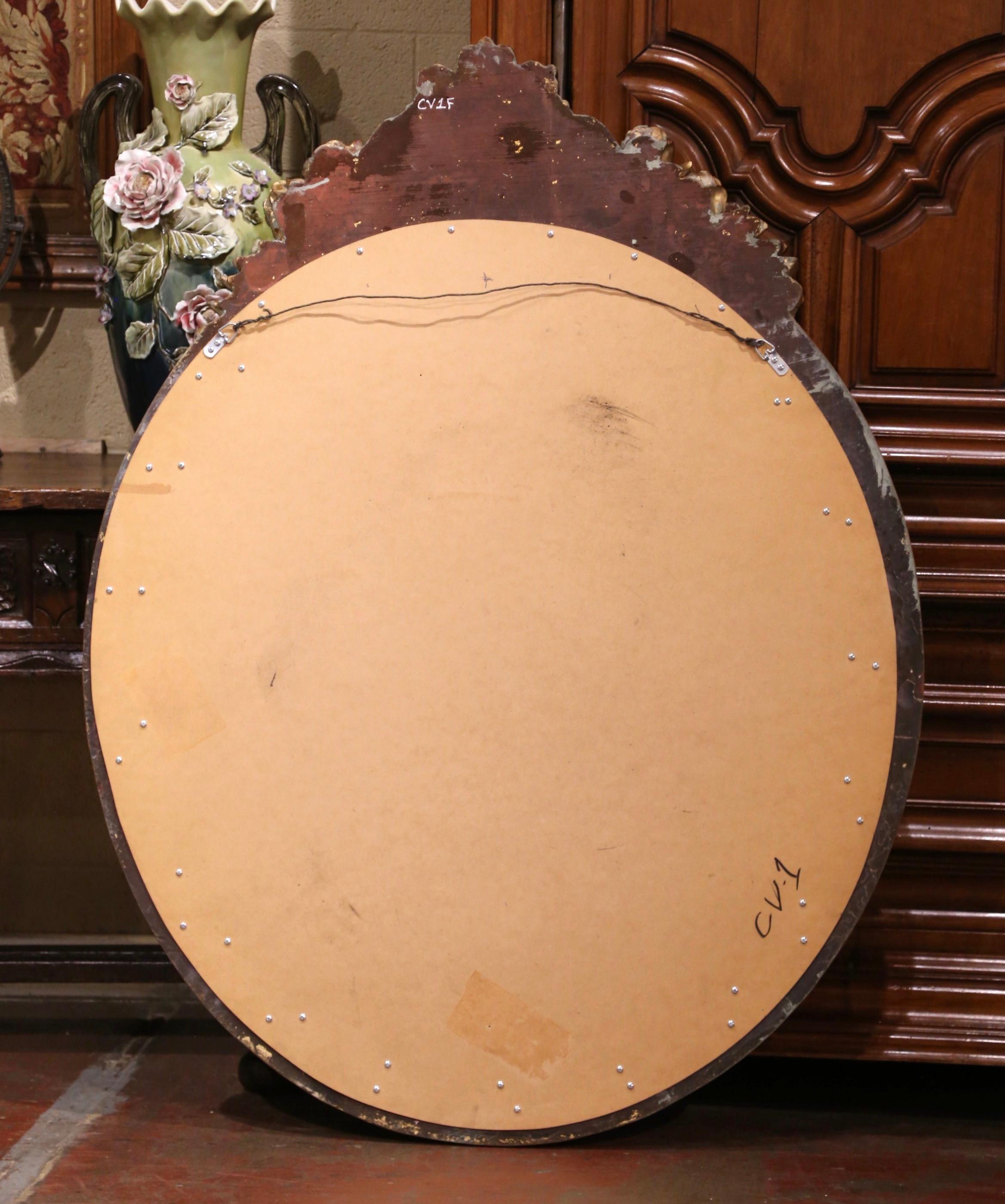 Vintage Louis XV Style Carved Giltwood Beveled Oval Mirror with Shell Cartouche For Sale 3