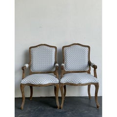 Vintage Louis XV Style Carved Wood Armchairs