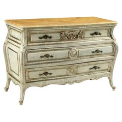 Vintage Louis XV Style Faux Marble Distressed Painted Bombe Chest of Drawers