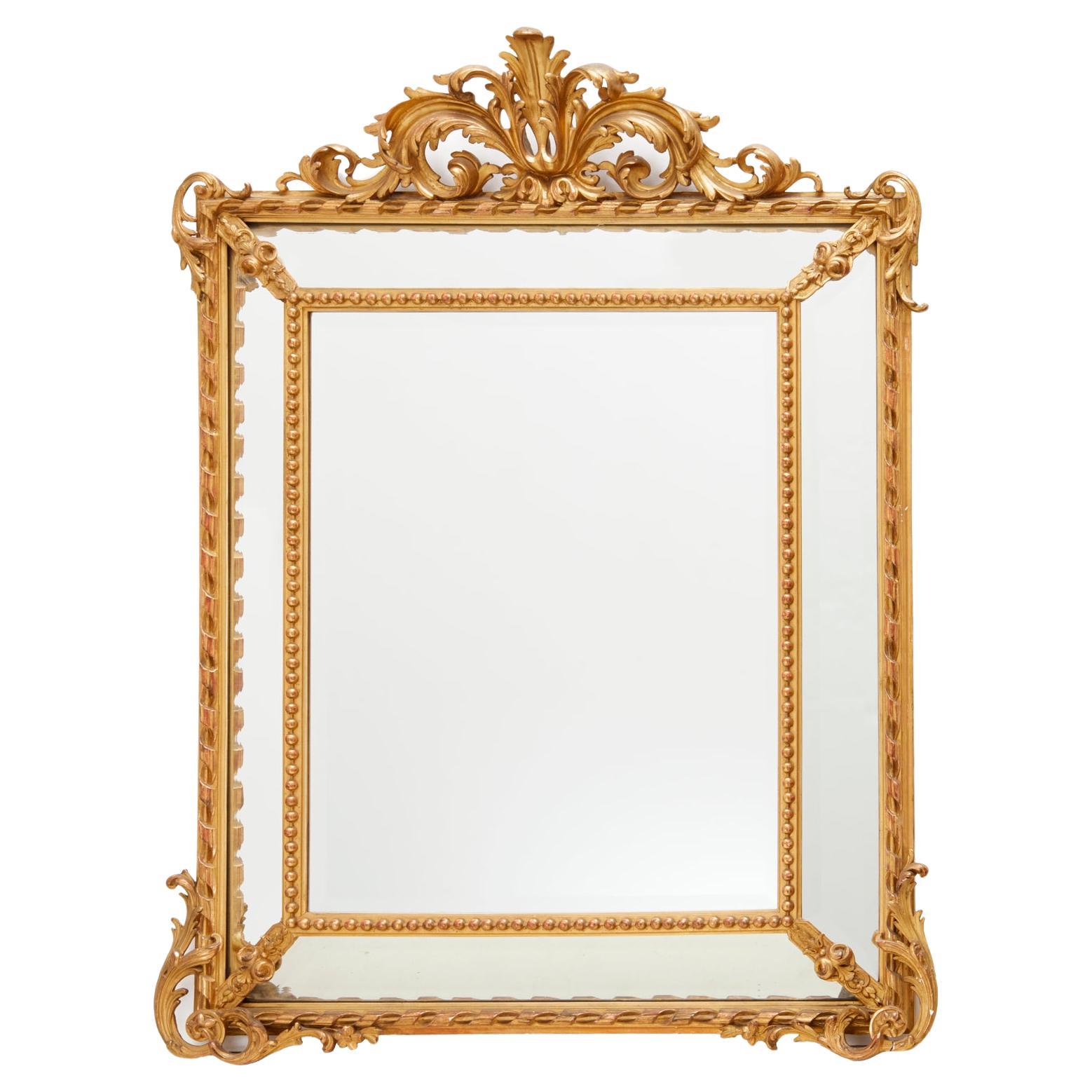 Vintage Louis XV Style Giltwood Pier Mirror with Acanthus Crest, Beveled Glass