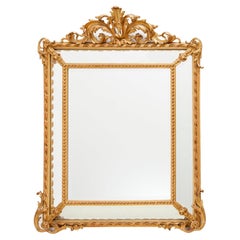 Vintage Louis XV Style Giltwood Pier Mirror with Acanthus Crest, Beveled Glass