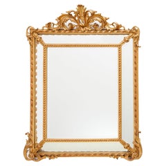 Vintage Louis XV Stil Giltwood Pier Spiegel mit Acanthus Crest, abgeschrägte Glas