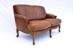 Vintage Louis XV Style Leather Loveseat Sofa