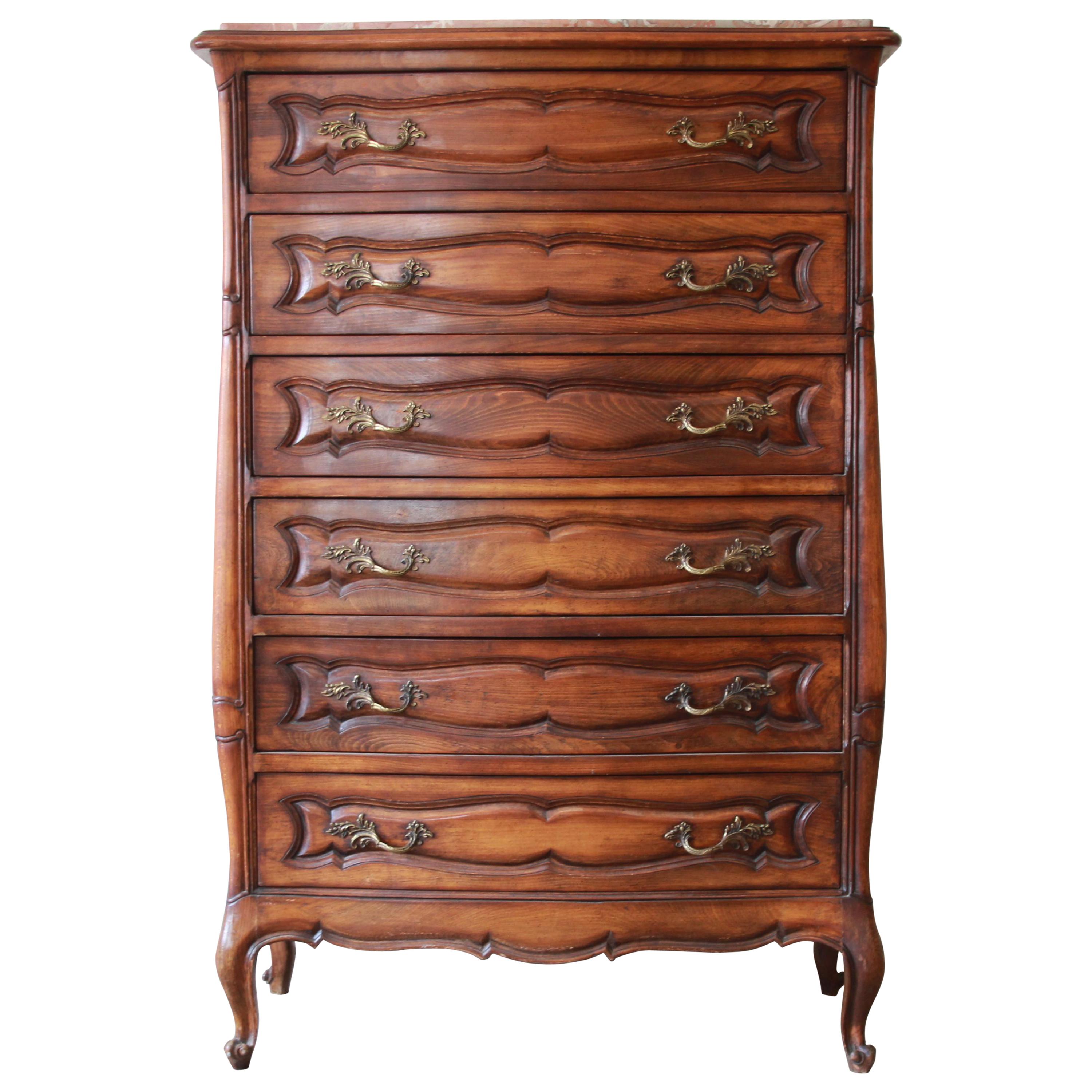 Vintage Louis XV Style Marble Top Highboy Dresser, Made in Italy at 1stDibs