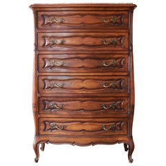 Used Louis XV Style Marble Top Highboy Dresser, Made in Italy