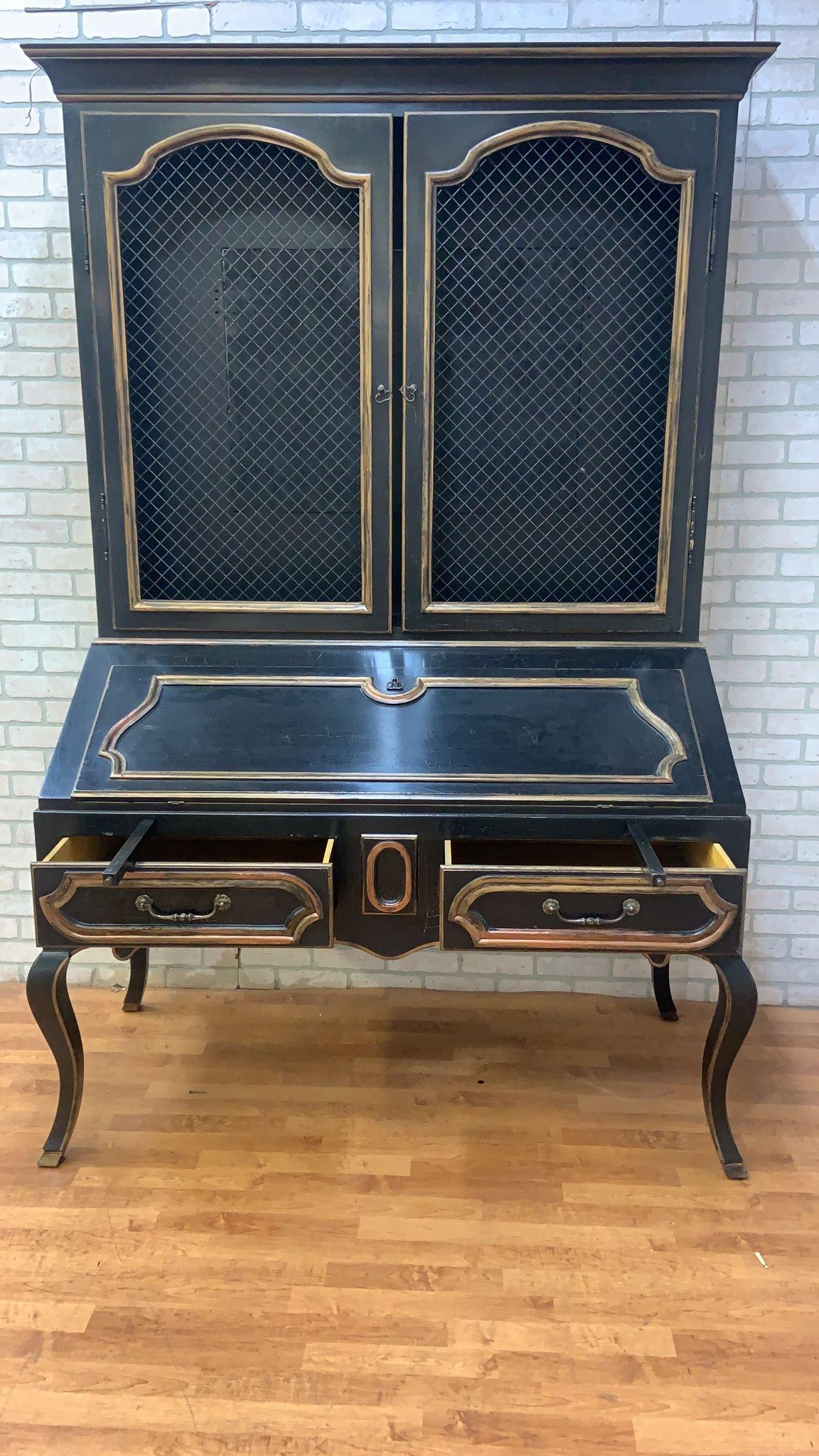 Vintage Louis XV Style Minton Spidell Drop-Front Hand Painted Secretary Cabinet In Good Condition For Sale In Chicago, IL