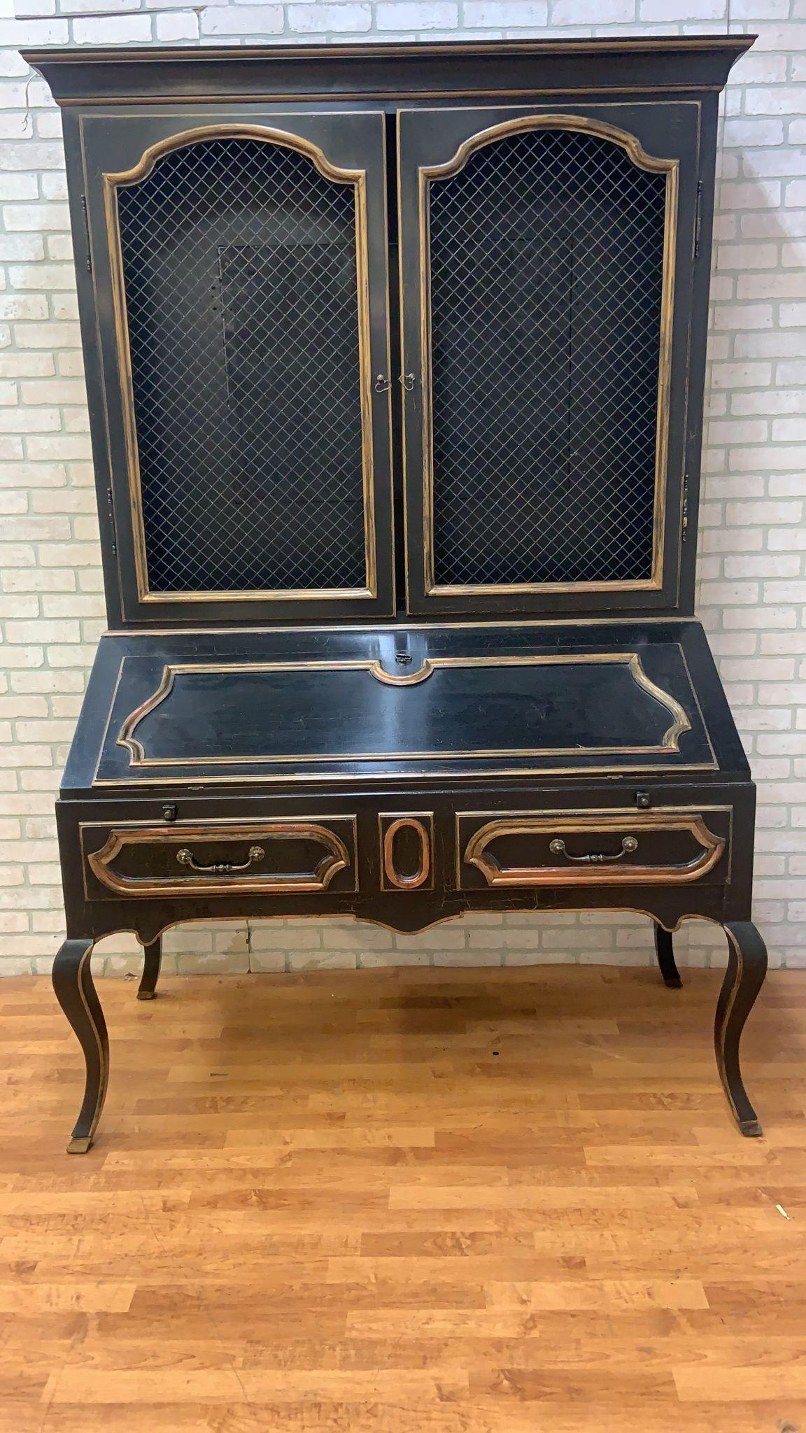 Vintage Louis XV Style Minton Spidell Drop-Front Hand Painted Secretary Cabinet For Sale 1