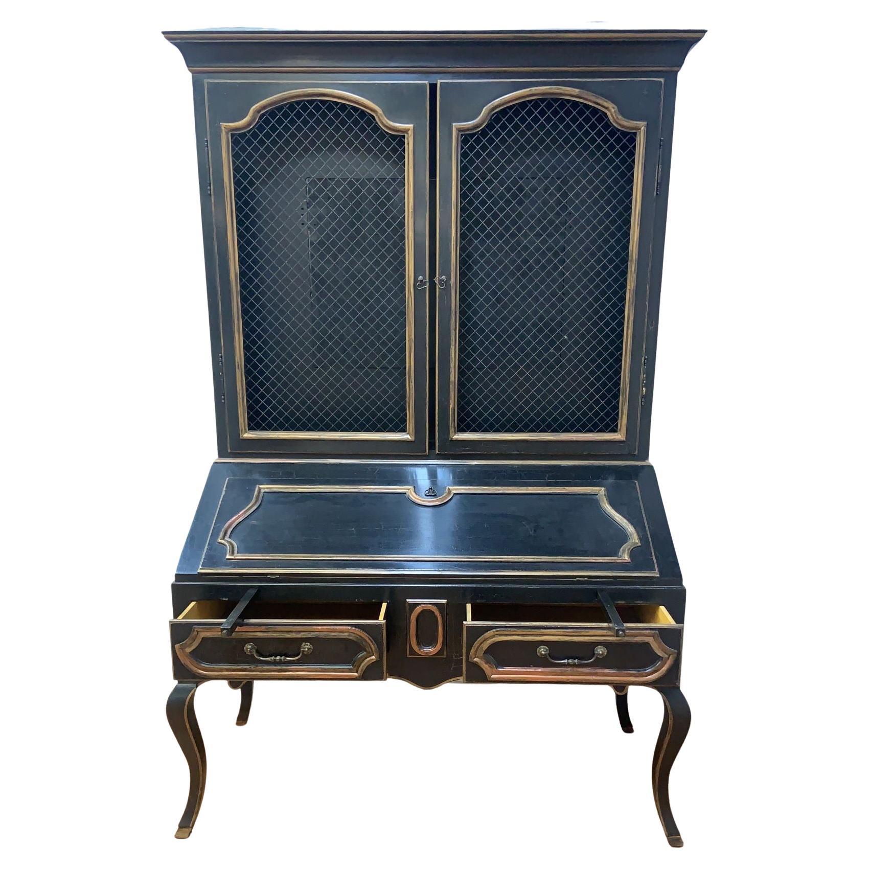 Vintage Louis XV Style Minton Spidell Drop-Front Hand Painted Secretary Cabinet For Sale