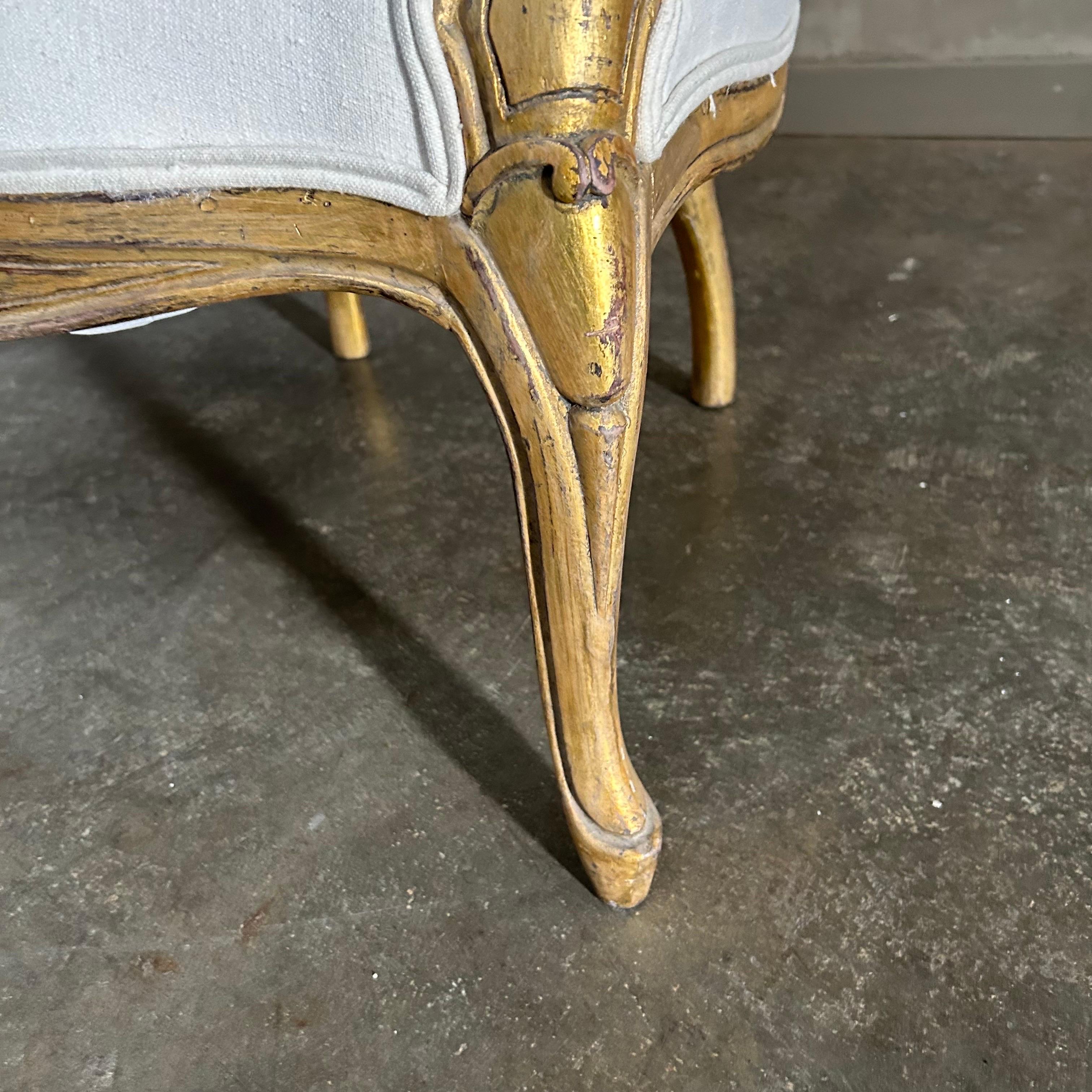Vintage Louis XV style open arm giltwood chair For Sale 4