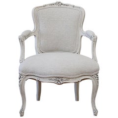 Vintage Louis XV Style Painted and Upholstered French Chair in Linen