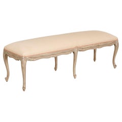 Vintage Louis XV Style Painted and Upholstered Window Bench with Cabriole Legs