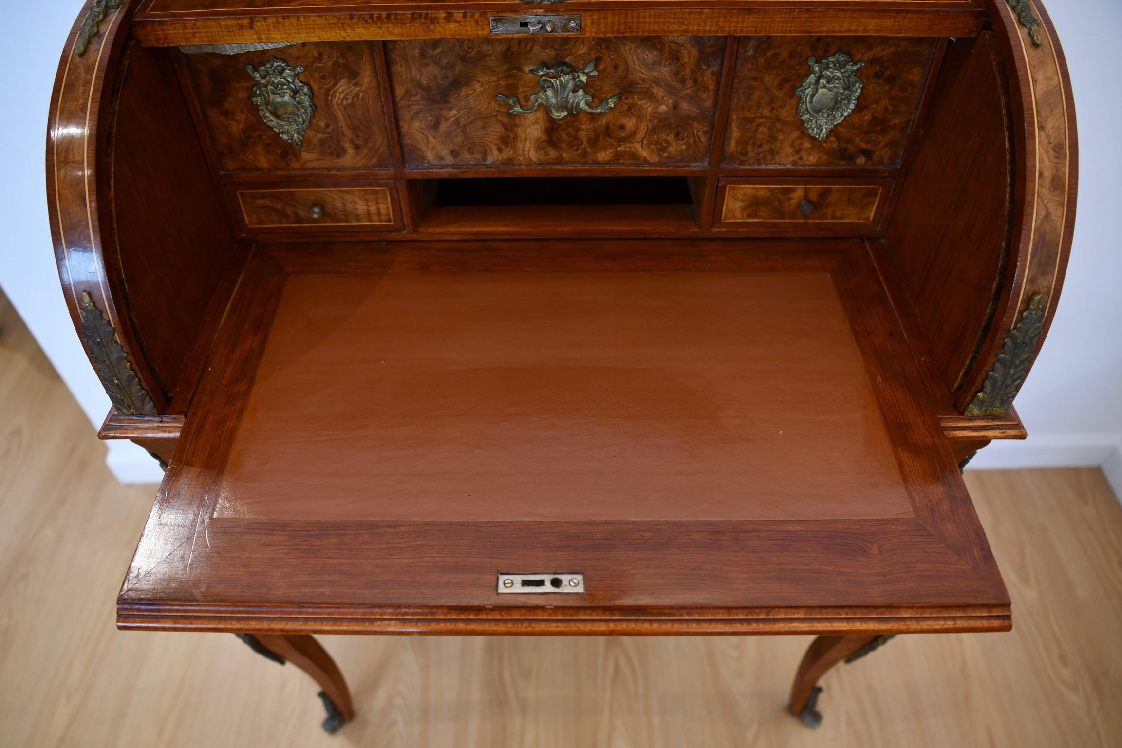 Vintage Louis XV Style Roll Top Ladies Desk 6
