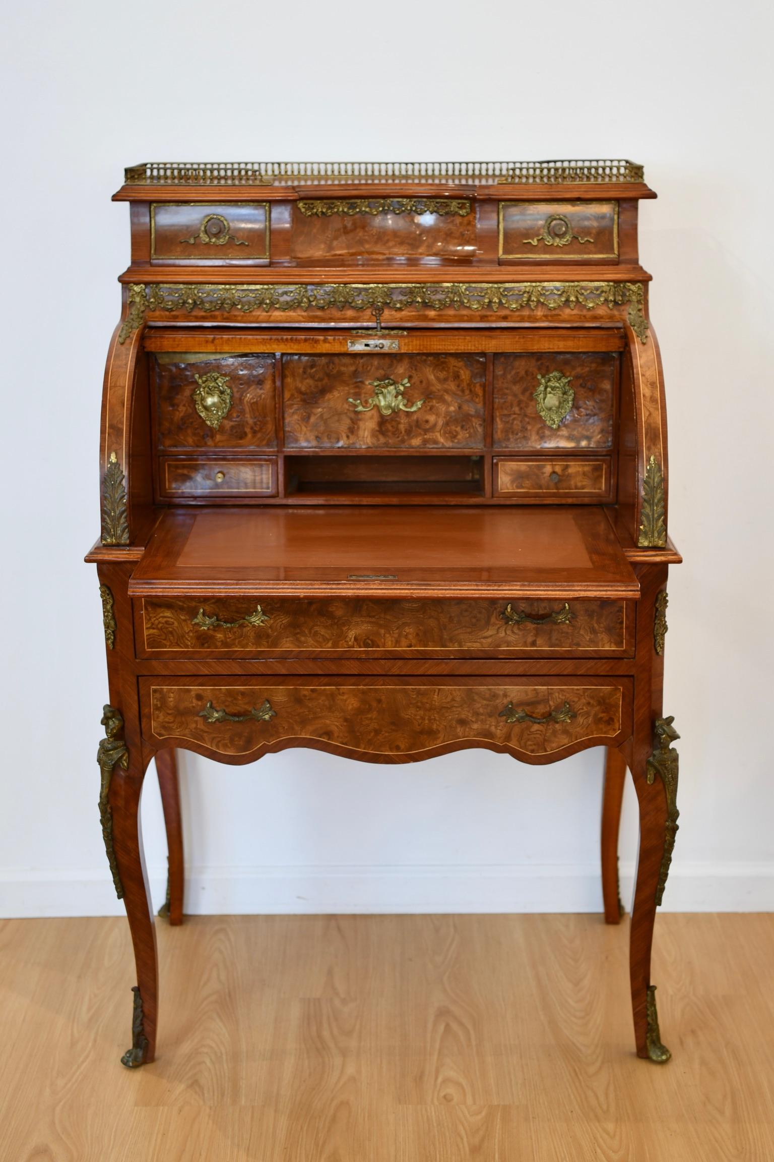 Vintage Louis XV Style Roll Top Ladies Desk 7