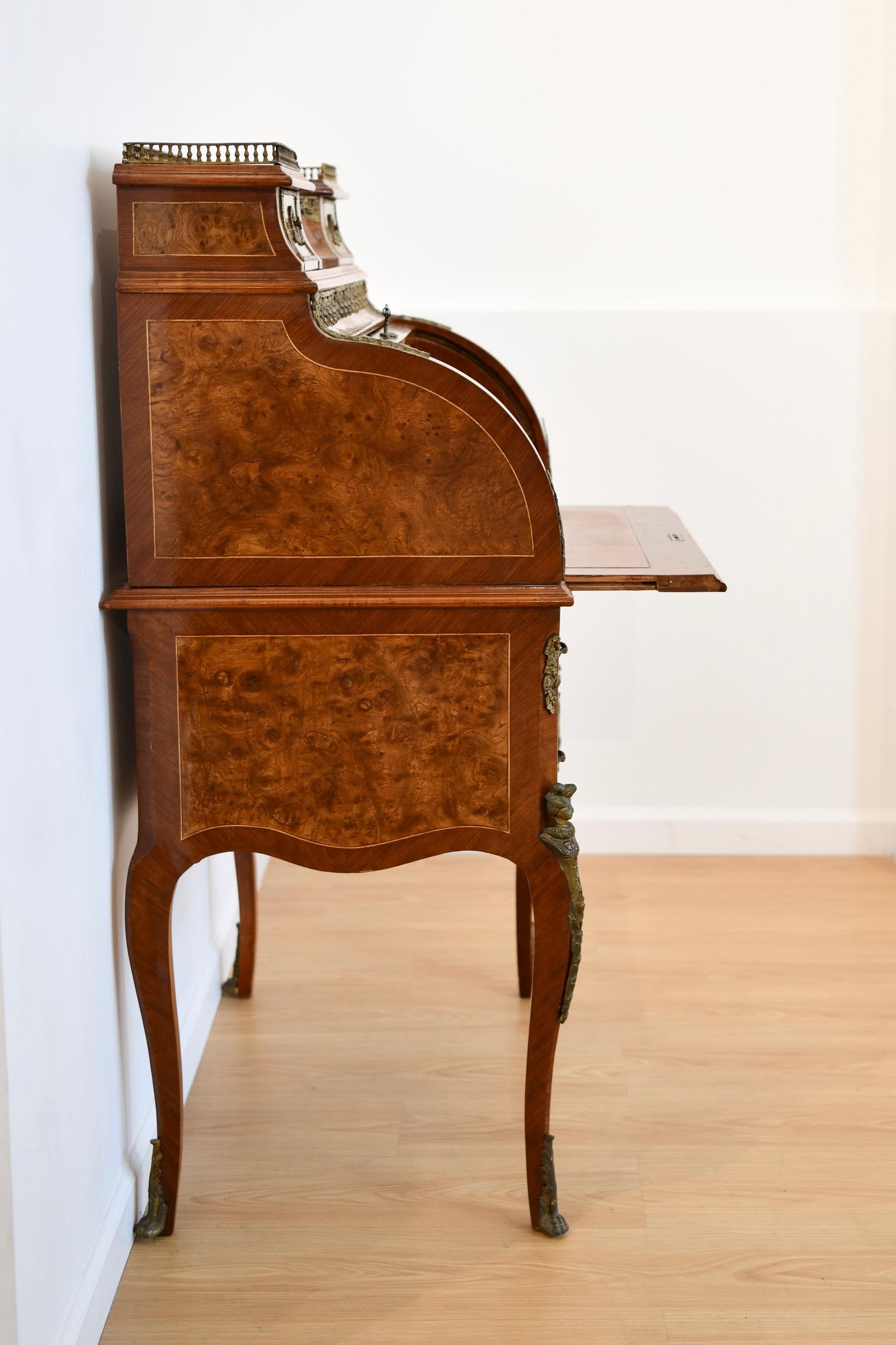 Vintage Louis XV Style Roll Top Ladies Desk 9
