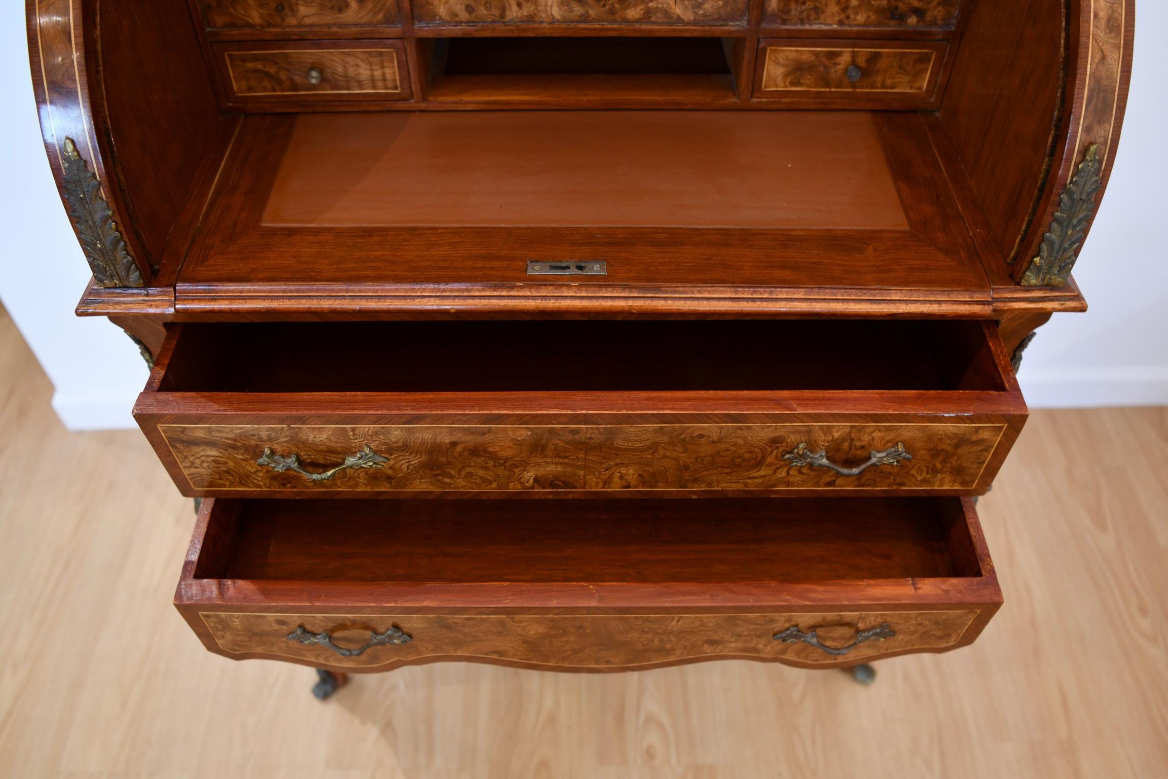 Vintage Louis XV Style Roll Top Ladies Desk 12